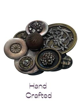 Hand Crafted Antique Buttons Silver Bronze Gold Metal Brooch NWT